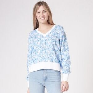 Preloved Cranleigh Cropped Sweatshirt Oversized Retro Blue Floral Size XL